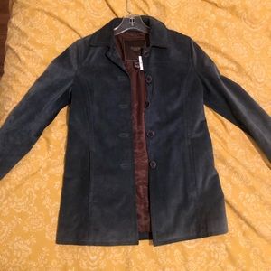 coach blue leather button coat jacket blazer